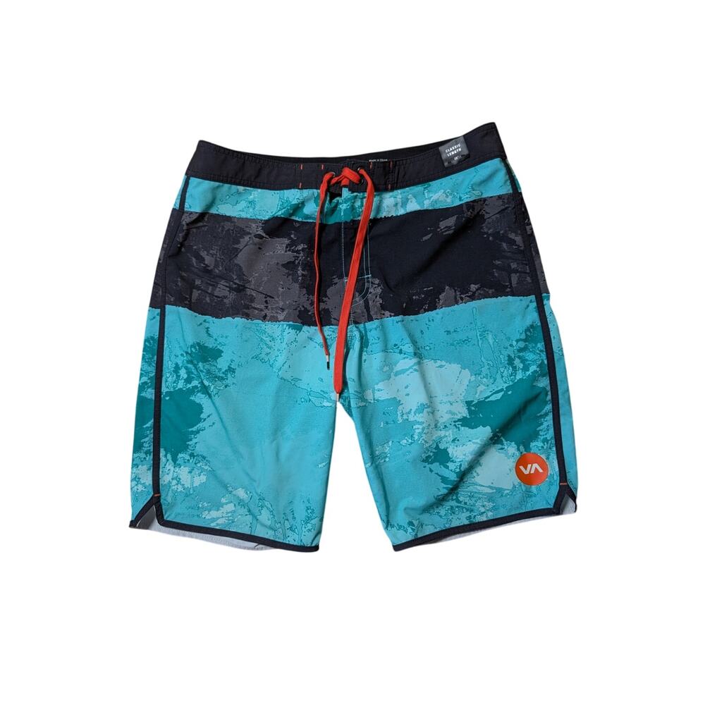 RVCA Splice Mens board shorts; swim suit size 34; Teal & black color block